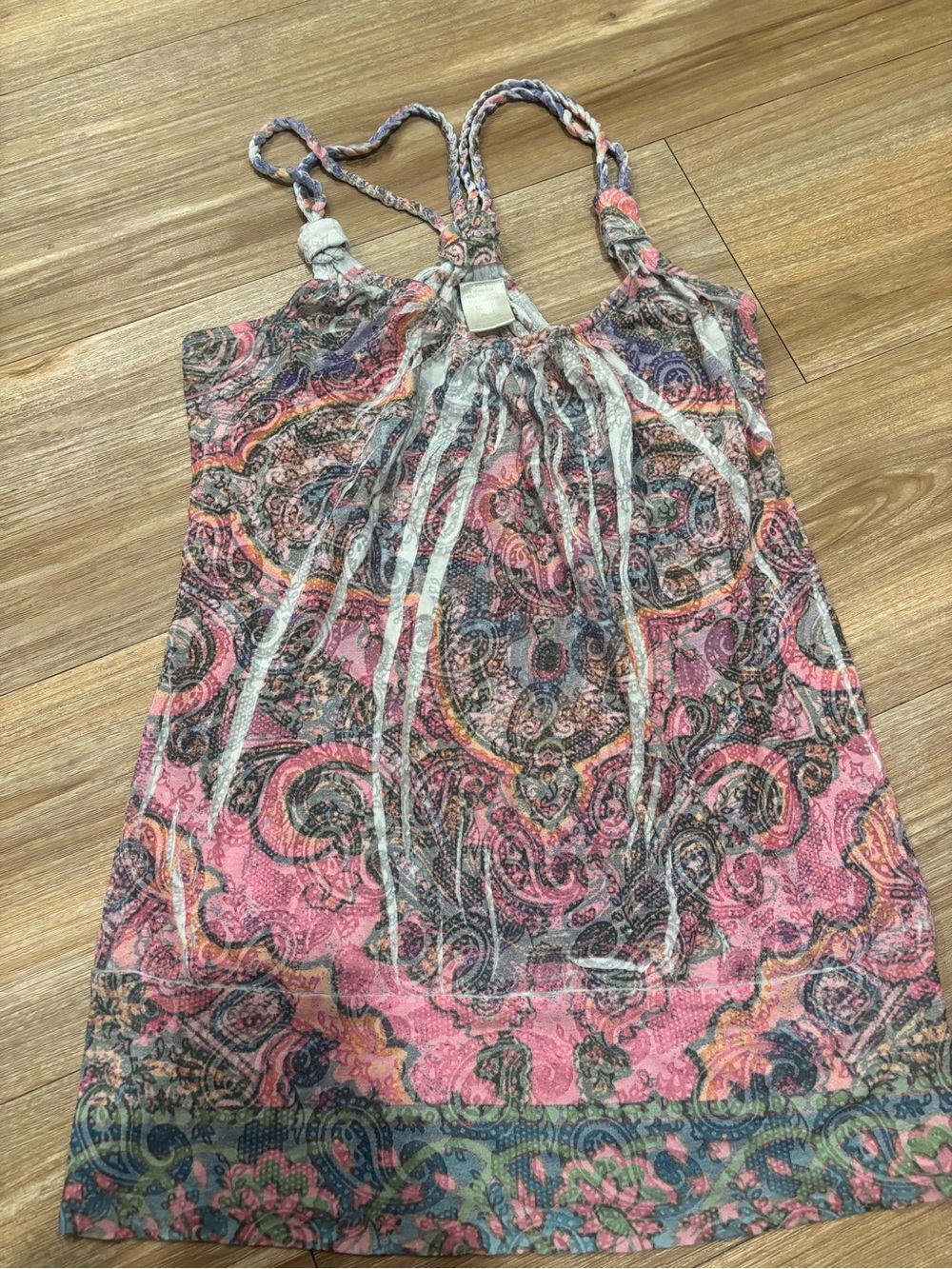 Women's Pink Paisley Tank Top with Braided Straps